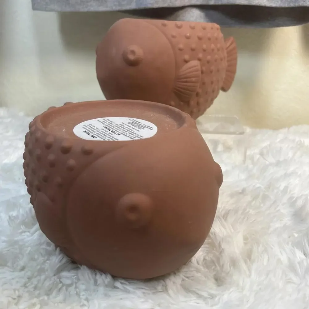 Bath & Body Works Terra Cotta PUFFER FISH 3-Wick Holders (2)